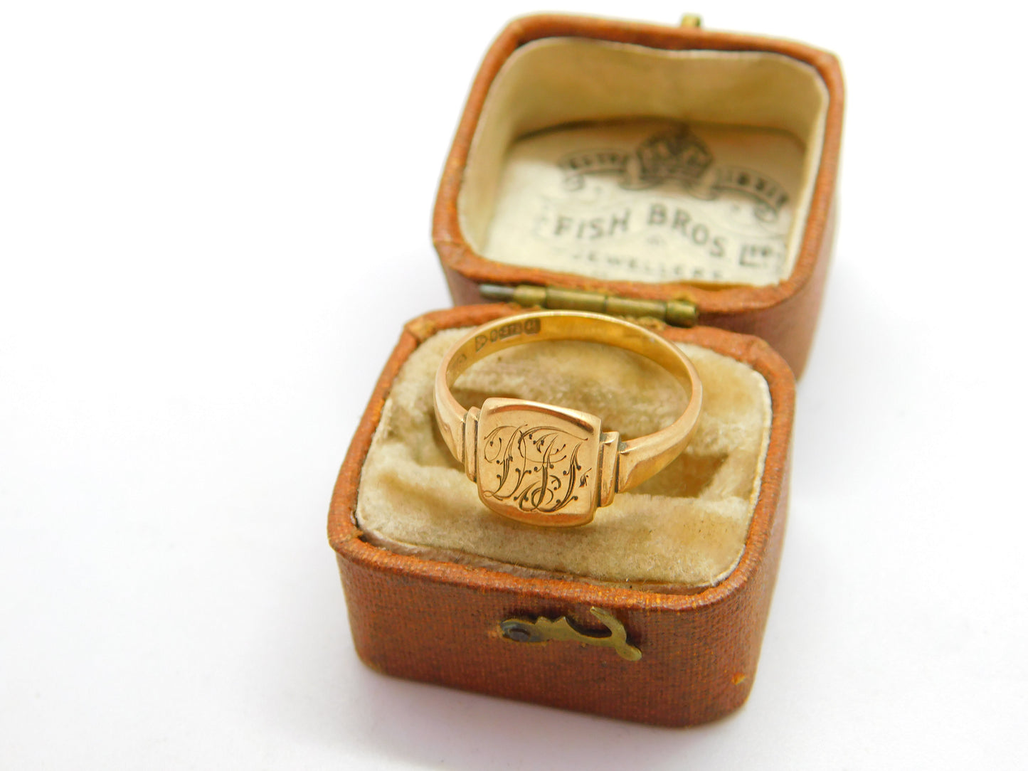 9ct Yellow Gold Monogram Initial Signet Ring 1945 Chester Antique Art Deco