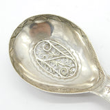 George III Sterling Silver Filigree Tea Caddy Spoon Antique 1802 Birmingham