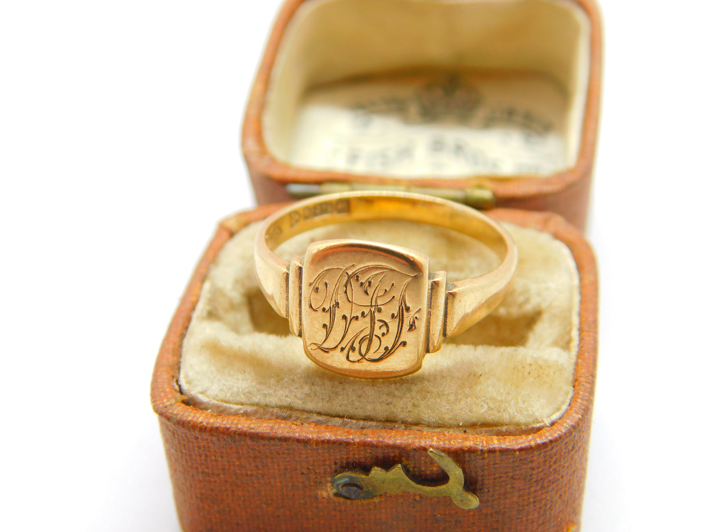 9ct Yellow Gold Monogram Initial Signet Ring 1945 Chester Antique Art Deco