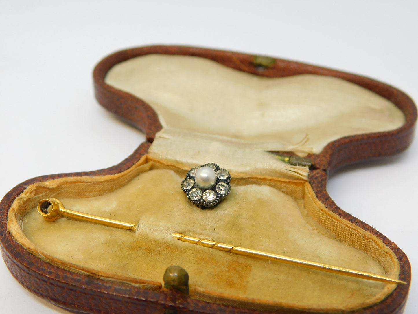 Edwardian Boxed 9ct Gold Adjustable Stick Pin & Stud Set Antique c1910