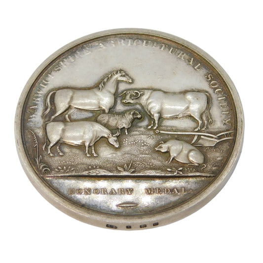 Sterling Silver 'Warwickshire Agricultural Society' Medal Antique 1928 Art Deco