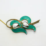 Norwegian Aksel Holmsen Sterling Silver Enamel Snowdrop Flower Brooch Antique c1940