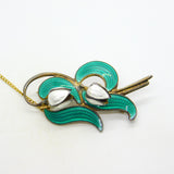 Norwegian Aksel Holmsen Sterling Silver Enamel Snowdrop Flower Brooch Antique c1940