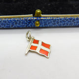 Danish Sterling Silver & Enamel Flag Charm Pendant Antique c1930 Art Deco
