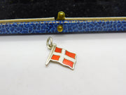 Danish Sterling Silver & Enamel Flag Charm Pendant Antique c1930 Art Deco
