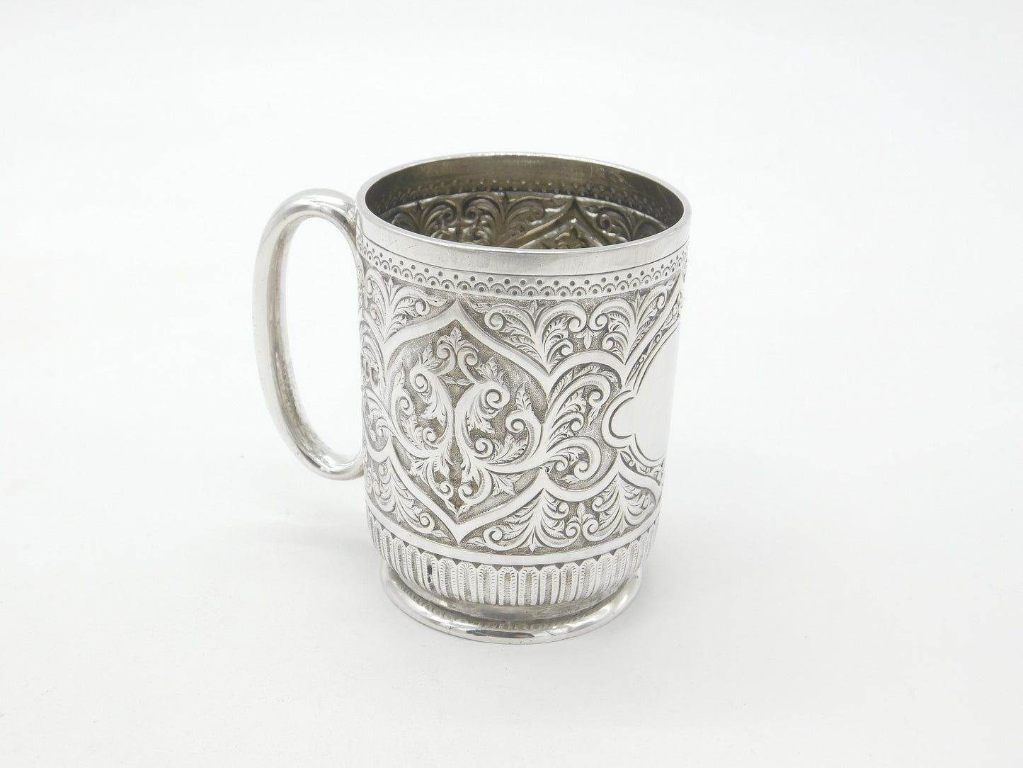 Victorian Sterling Silver Floral Pattern Christening Mug 1890 London Antique