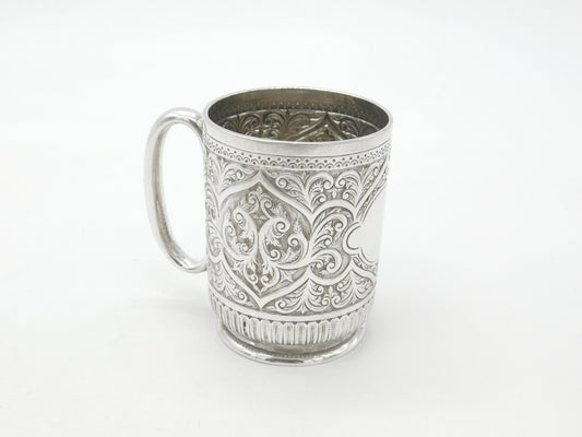 Victorian Sterling Silver Floral Pattern Christening Mug 1890 London Antique