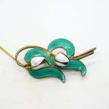 Norwegian Aksel Holmsen Sterling Silver Enamel Snowdrop Flower Brooch Antique c1940
