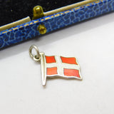 Danish Sterling Silver & Enamel Flag Charm Pendant Antique c1930 Art Deco