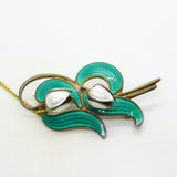 Norwegian Aksel Holmsen Sterling Silver Enamel Snowdrop Flower Brooch Antique c1940