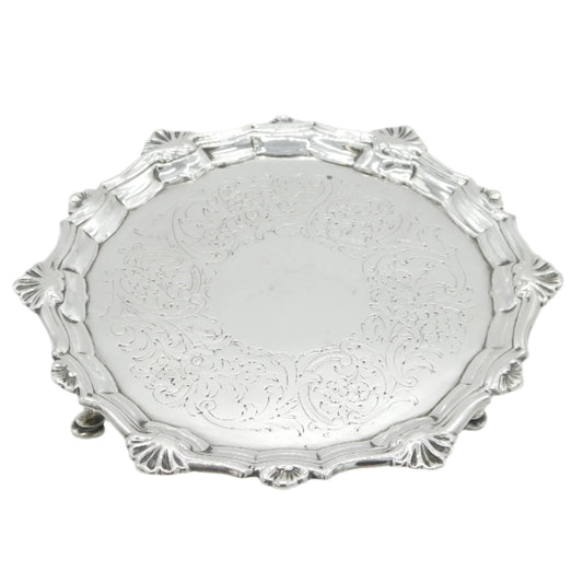 George III Sterling Silver Floral Pattern Salver Dish Antique 1764 London