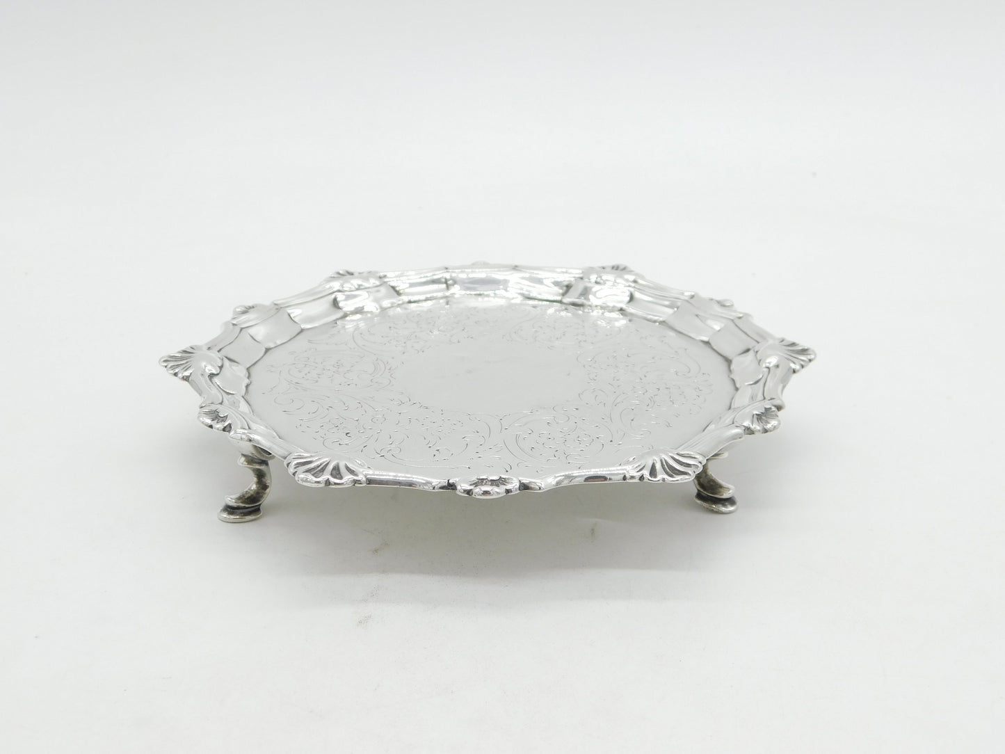George III Sterling Silver Floral Pattern Salver Dish Antique 1764 London