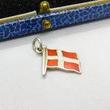 Danish Sterling Silver & Enamel Flag Charm Pendant Antique c1930 Art Deco