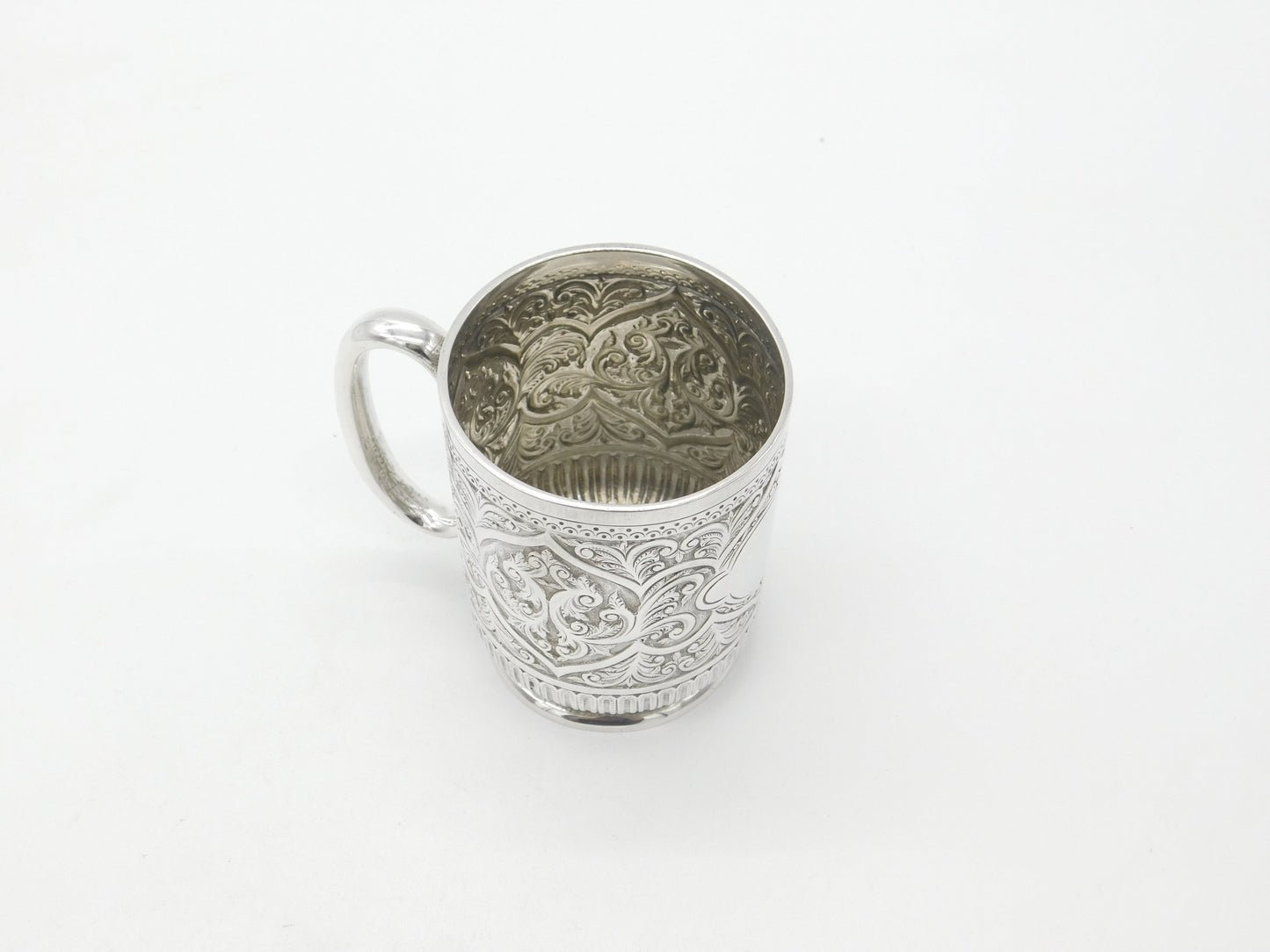 Victorian Sterling Silver Floral Pattern Christening Mug 1890 London Antique