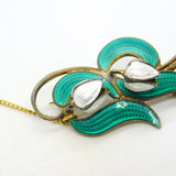 Norwegian Aksel Holmsen Sterling Silver Enamel Snowdrop Flower Brooch Antique c1940