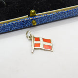Danish Sterling Silver & Enamel Flag Charm Pendant Antique c1930 Art Deco