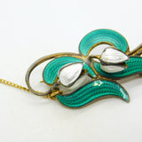 Norwegian Aksel Holmsen Sterling Silver Enamel Snowdrop Flower Brooch Antique c1940