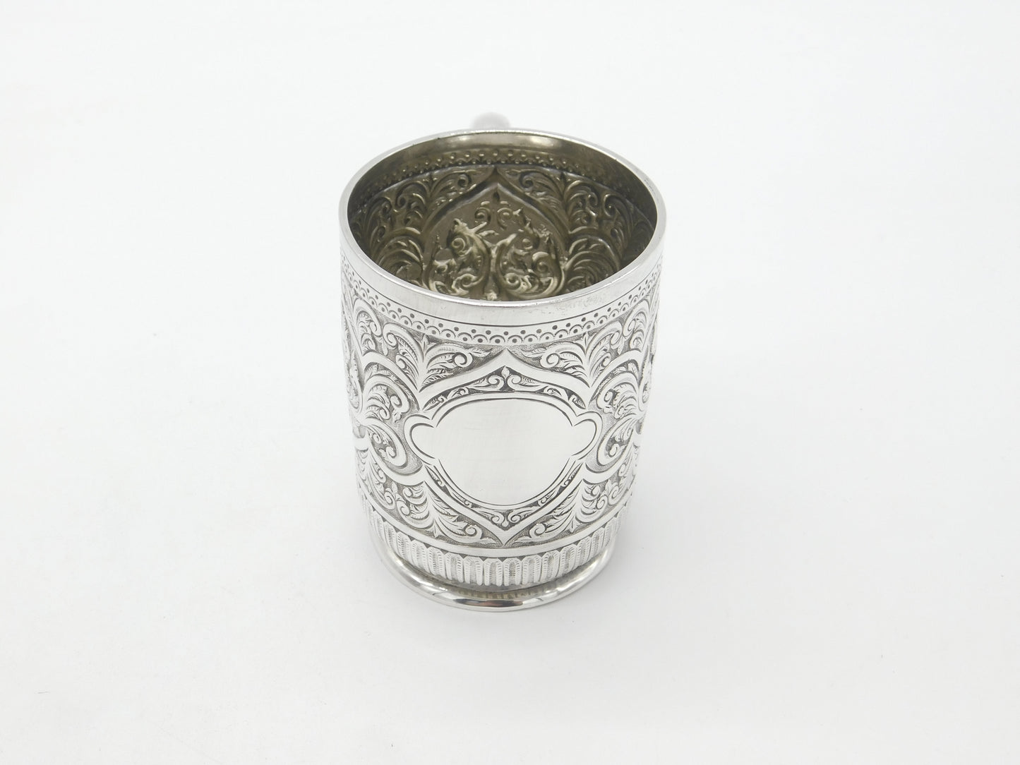 Victorian Sterling Silver Floral Pattern Christening Mug 1890 London Antique