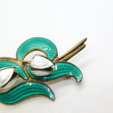 Norwegian Aksel Holmsen Sterling Silver Enamel Snowdrop Flower Brooch Antique c1940