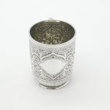 Victorian Sterling Silver Floral Pattern Christening Mug 1890 London Antique