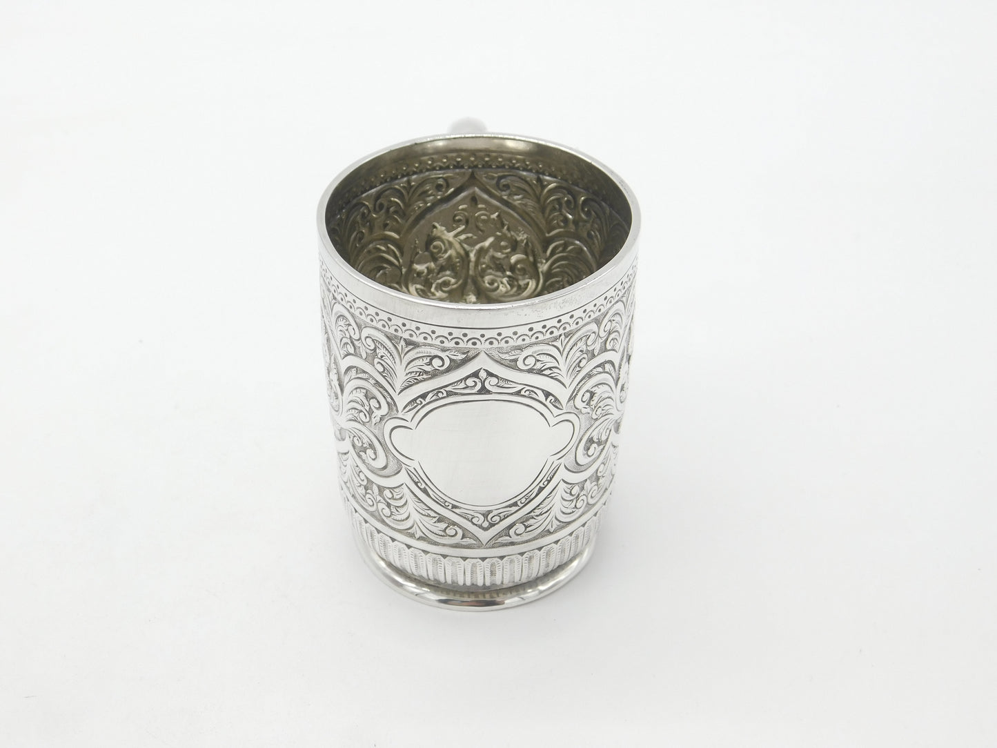 Victorian Sterling Silver Floral Pattern Christening Mug 1890 London Antique