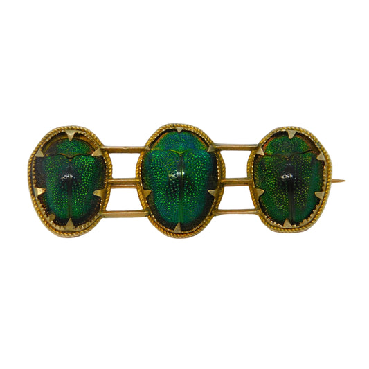 19th Century 9ct Gold Egyptian Revival Scarab Beetle Brooch Antique c1890