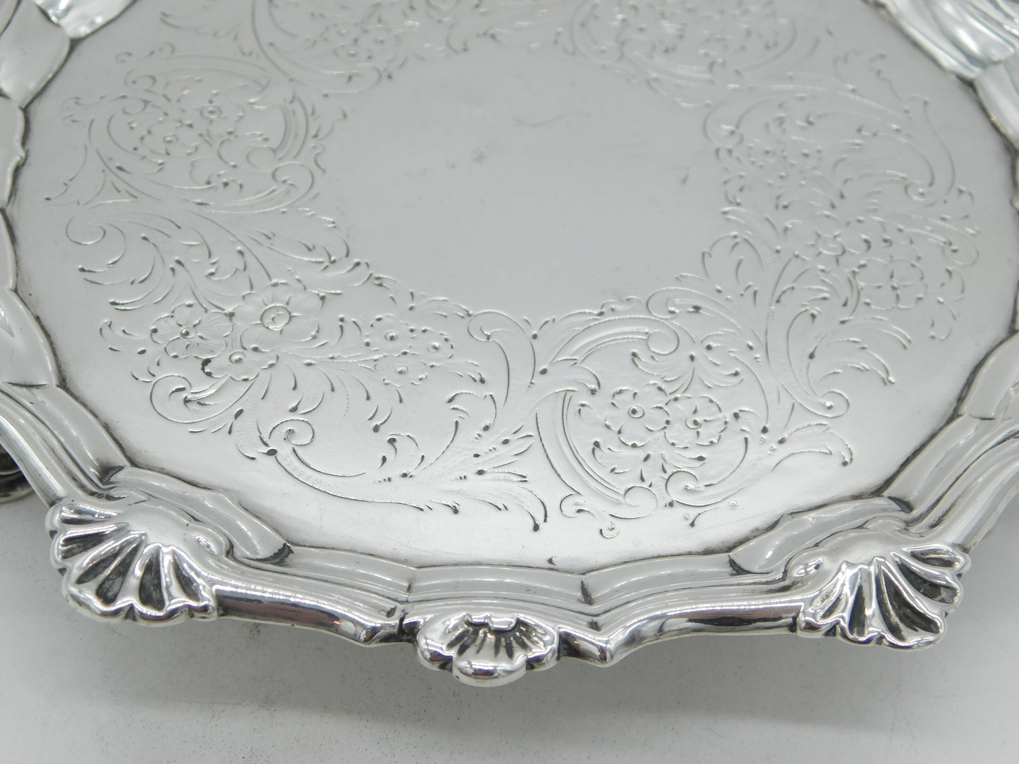 George III Sterling Silver Floral Pattern Salver Dish Antique 1764 London