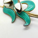 Norwegian Aksel Holmsen Sterling Silver Enamel Snowdrop Flower Brooch Antique c1940