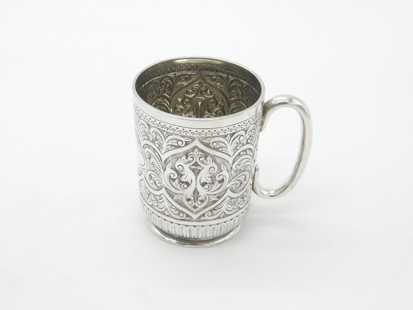 Victorian Sterling Silver Floral Pattern Christening Mug 1890 London Antique