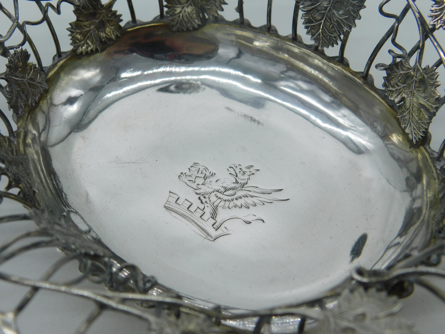 George II Sterling Silver Ornate Sweetmeat Basket Dragon Crest Antique c1755