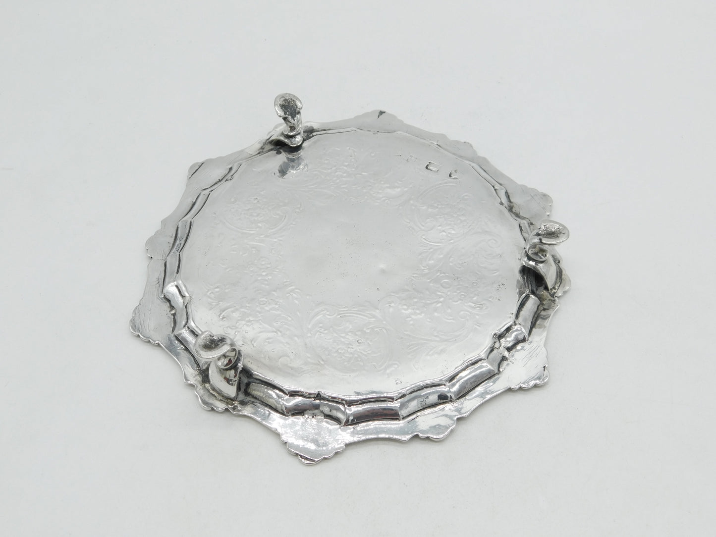George III Sterling Silver Floral Pattern Salver Dish Antique 1764 London