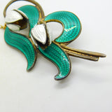 Norwegian Aksel Holmsen Sterling Silver Enamel Snowdrop Flower Brooch Antique c1940