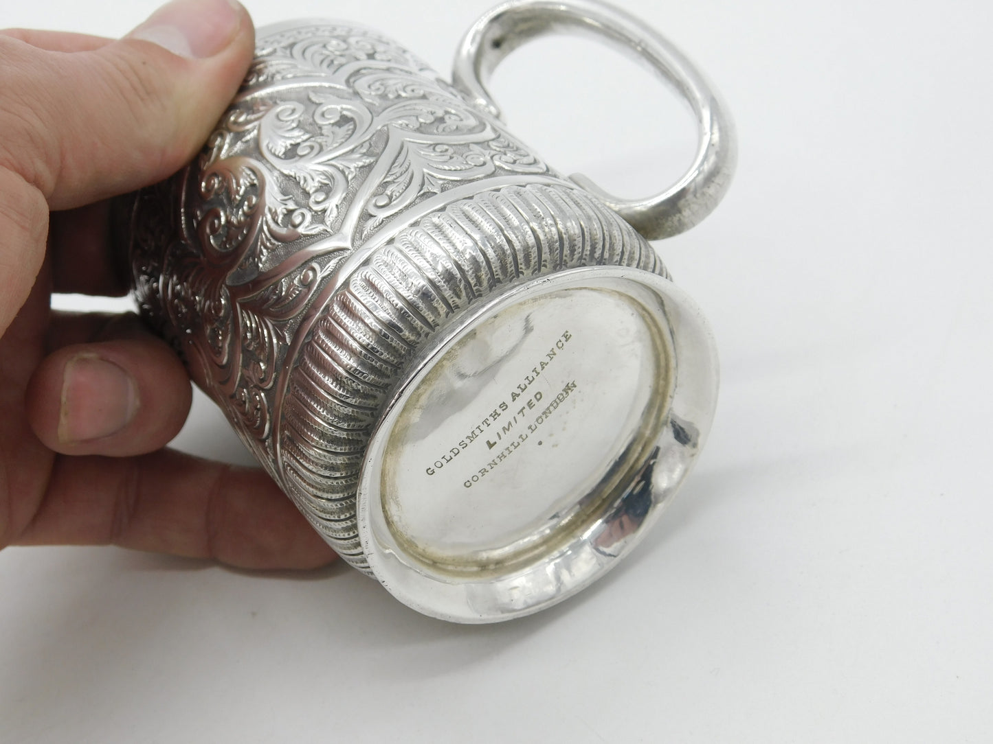 Victorian Sterling Silver Floral Pattern Christening Mug 1890 London Antique