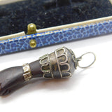 Sterling Silver & Ebony Wood Figa Hand Pendant Antique c1920 Art Deco