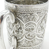 Victorian Sterling Silver Floral Pattern Christening Mug 1890 London Antique
