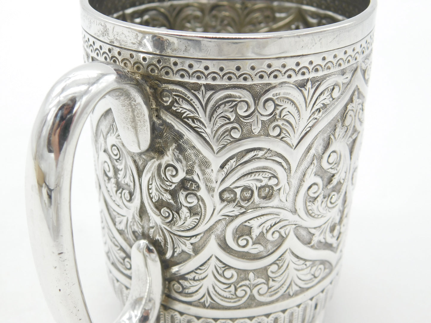 Victorian Sterling Silver Floral Pattern Christening Mug 1890 London Antique