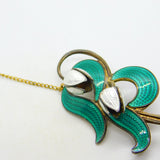 Norwegian Aksel Holmsen Sterling Silver Enamel Snowdrop Flower Brooch Antique c1940