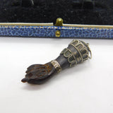 Sterling Silver & Ebony Wood Figa Hand Pendant Antique c1920 Art Deco