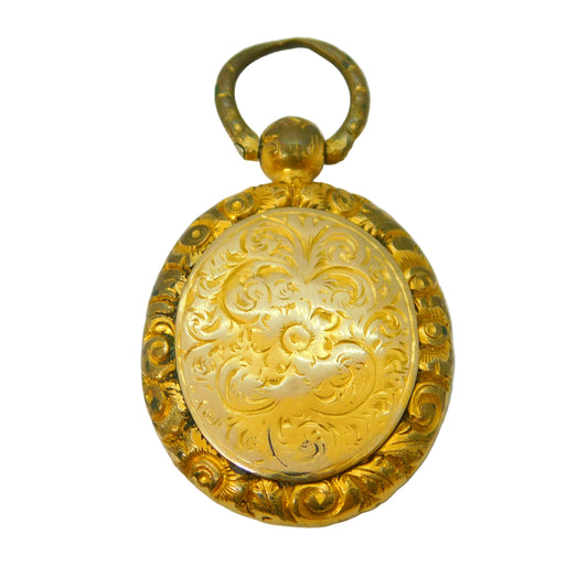 Victorian 18ct Gold Back & Front Floral Mourning Locket Pendant Antique c1890