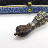 Sterling Silver & Ebony Wood Figa Hand Pendant Antique c1920 Art Deco