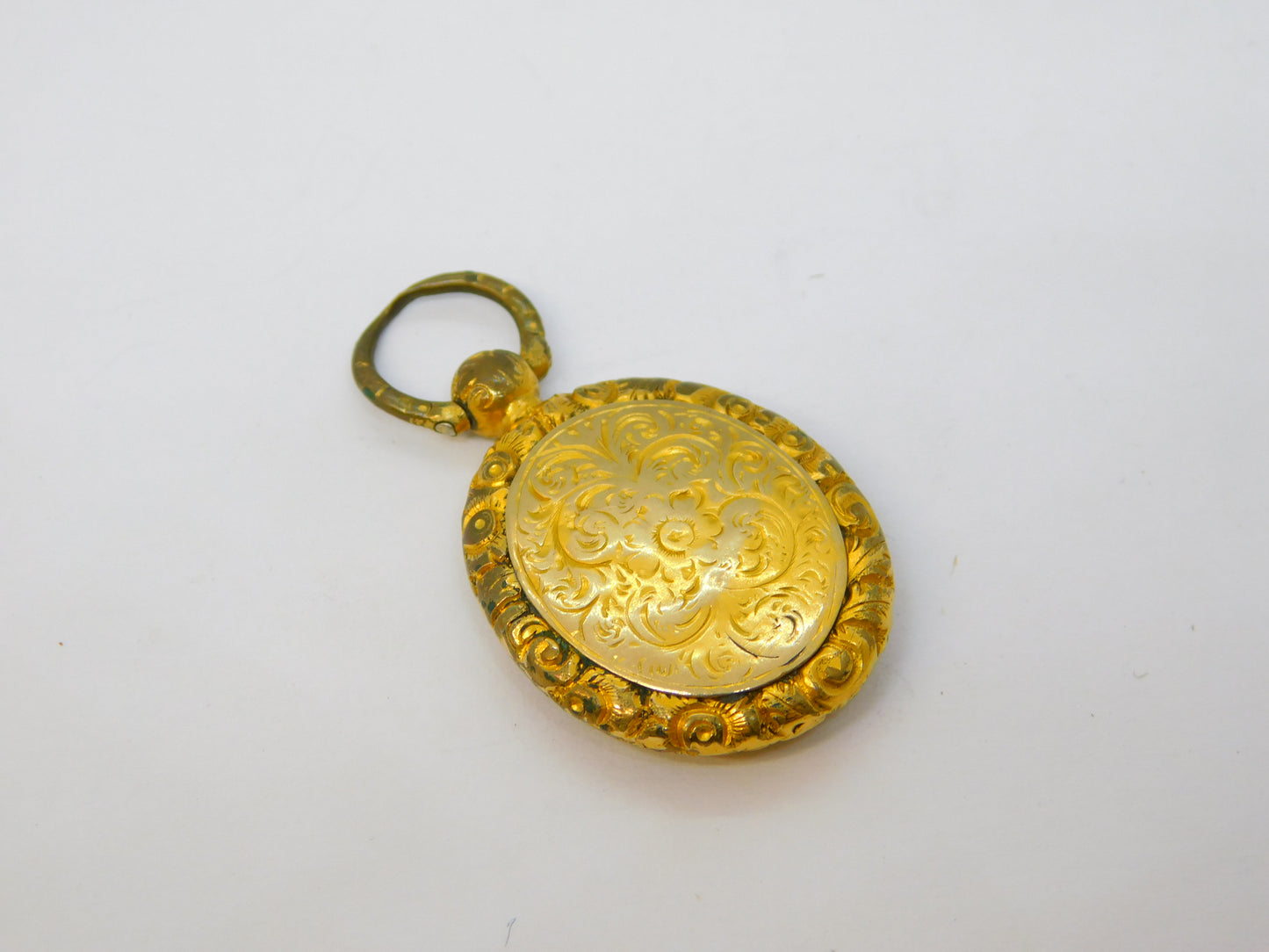 Victorian 18ct Gold Back & Front Floral Mourning Locket Pendant Antique c1890
