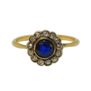 Victorian 18ct Yellow Gold, 0.5ct Sapphire & Diamond Engagement Ring Antique