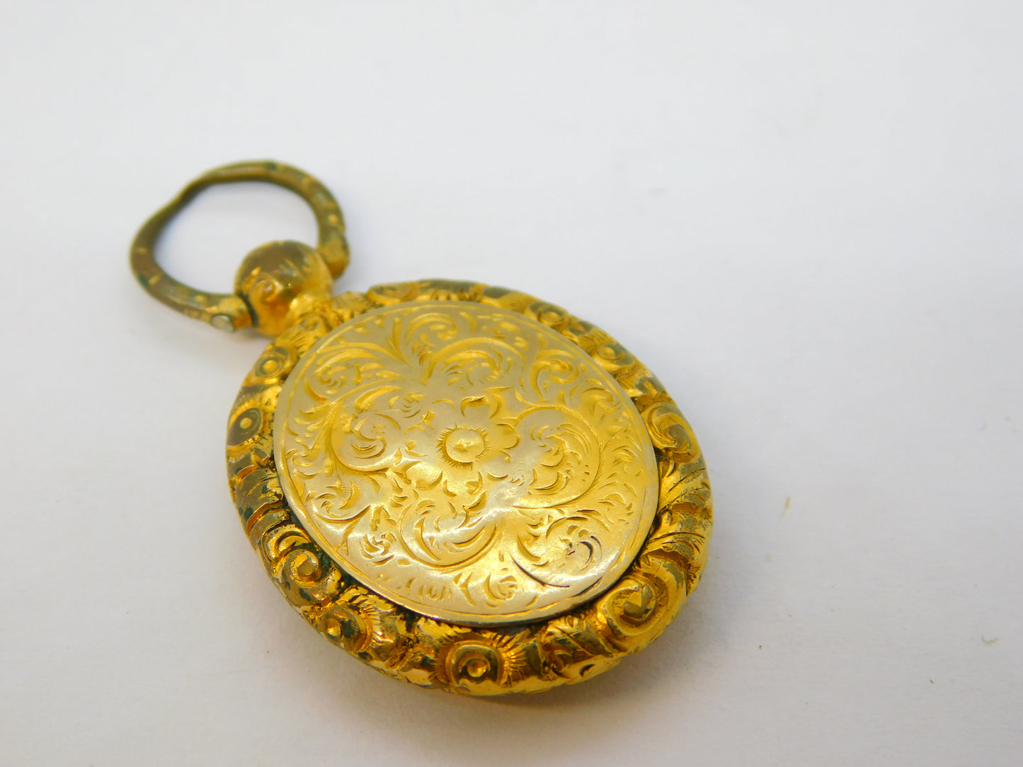 Victorian 18ct Gold Back & Front Floral Mourning Locket Pendant Antique c1890