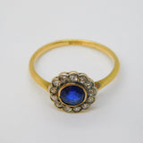 Victorian 18ct Yellow Gold, 0.5ct Sapphire & Diamond Engagement Ring Antique
