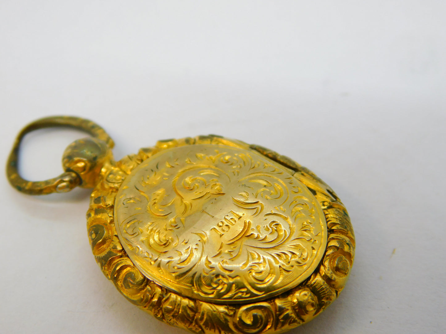 Victorian 18ct Gold Back & Front Floral Mourning Locket Pendant Antique c1890