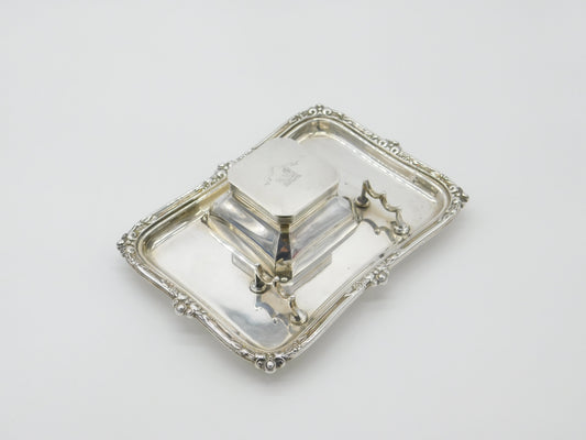 Sterling Silver Hukin & Heath Desktop Inkstand Boar Crest Antique 1921 Art Deco