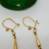 Edwardian 9ct Yellow Gold, Amethyst & Pearl Lavalier Drop Earrings Antique c1910