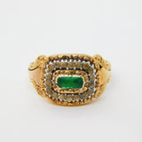 Georgian 18ct Gold, Rough Emerald Mourning Ring 'Thomas Walker, 1835' Antique