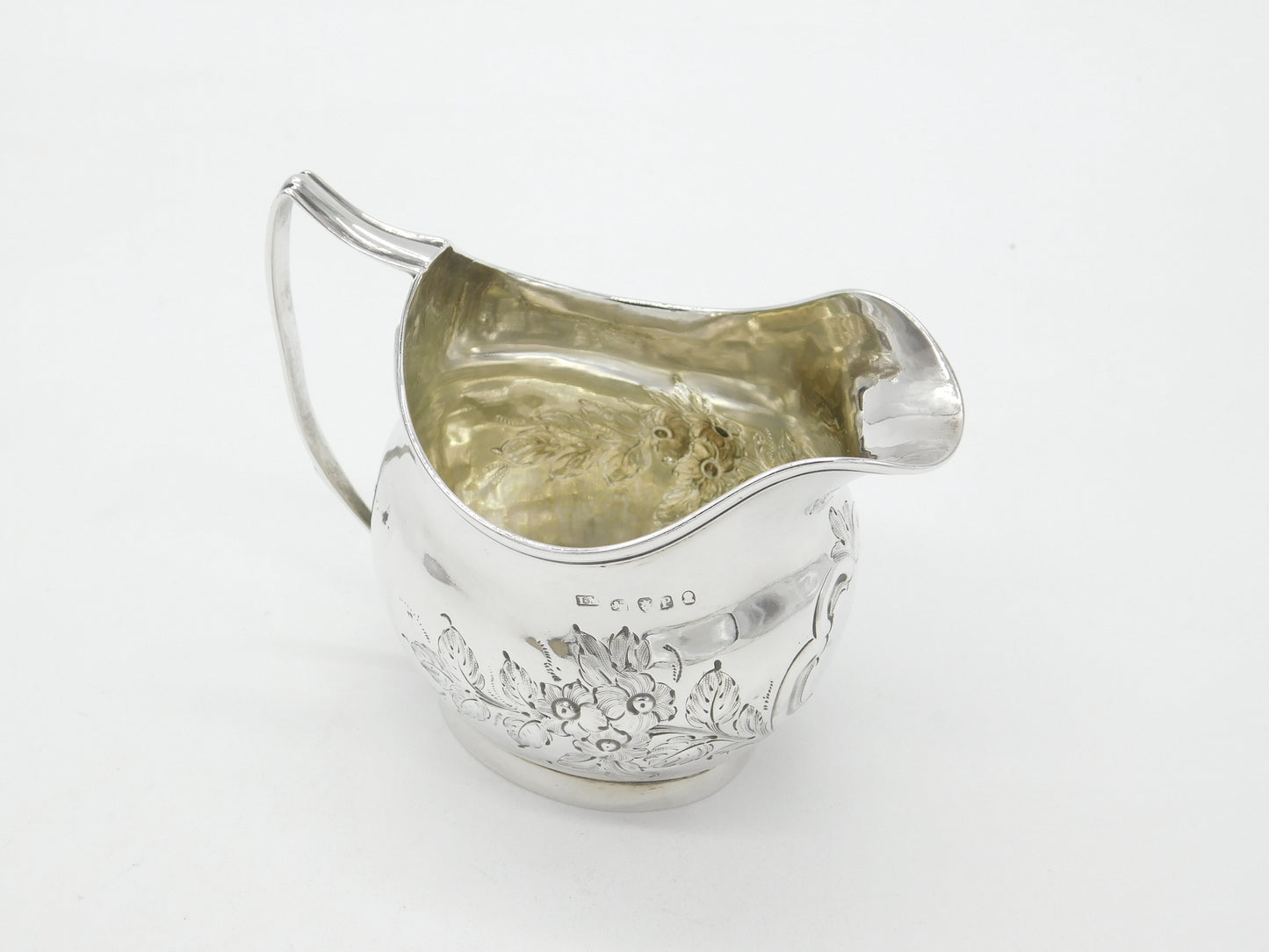 Georgian Sterling Silver Floral Pattern Cream Jug 1790 London John Muns Antique