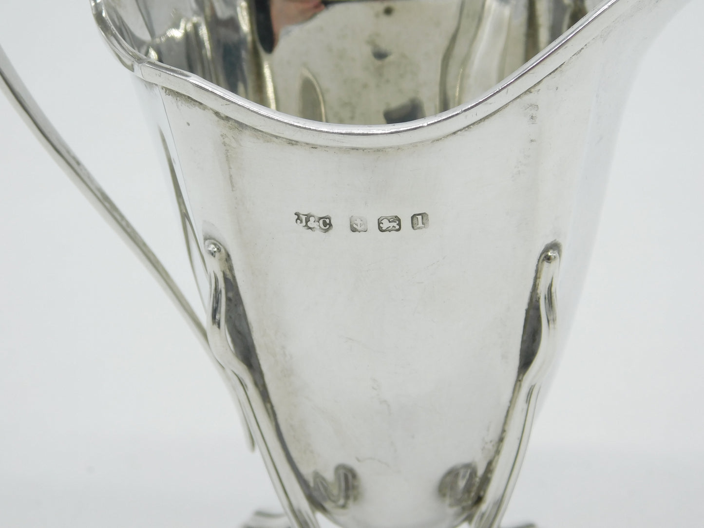 Edwardian Sterling Silver Fluted Cream Jug on Ball Feet Antique 1910 Birmingham